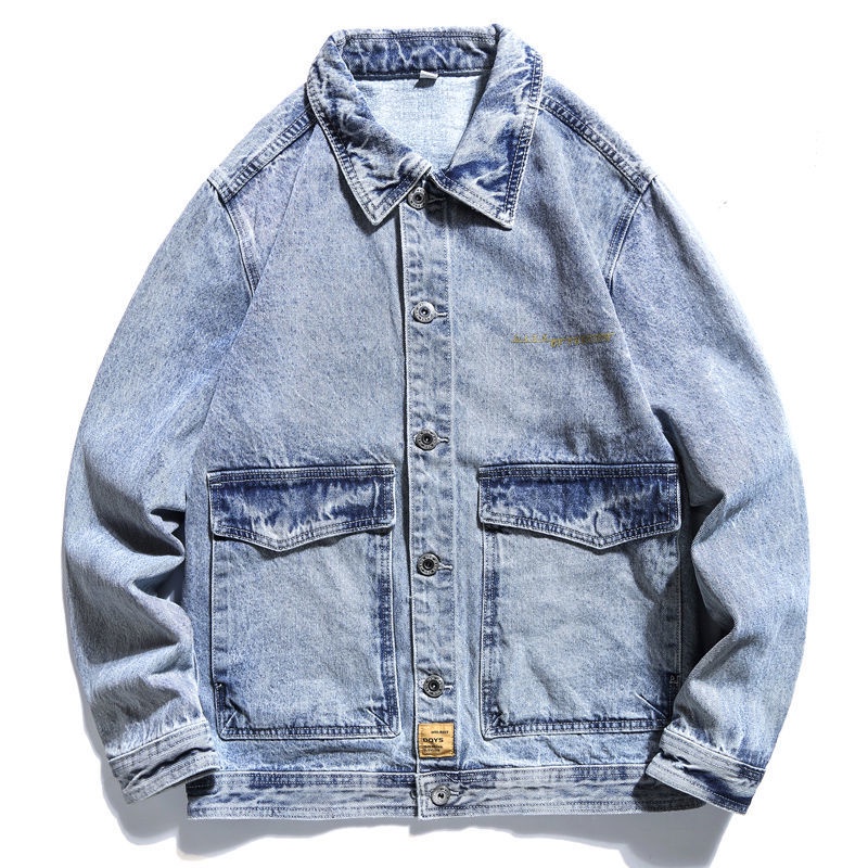 Áo Khoác Denim Dáng Rộng Kiểu Retro Âu Mỹ Cá Tính Cho Nam Dễ Phối Đồ
