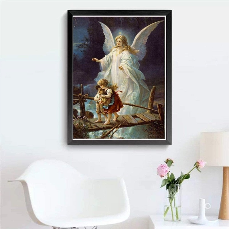 Bộ Dụng Cụ Làm Tranh Đính Đá Họa Tiết Thiên Thần Độc Đáo Kích Thước 30x40cm DIY Dùng Trang Trí Nhà Cửa