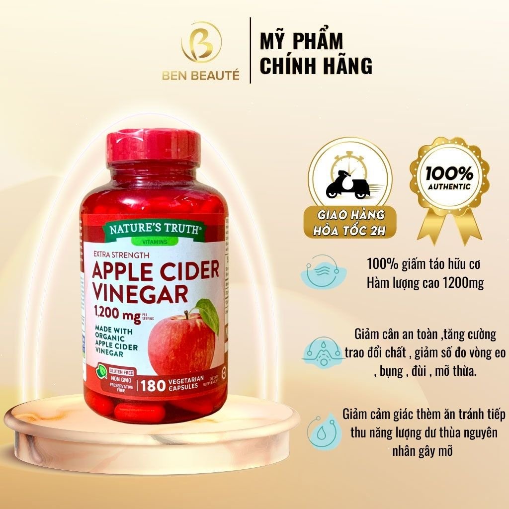 Viên Uống Giấm Táo Giúp Giảm Cân, Đẹp Da Apple Cider Vinegar 1200mg 180 Viên