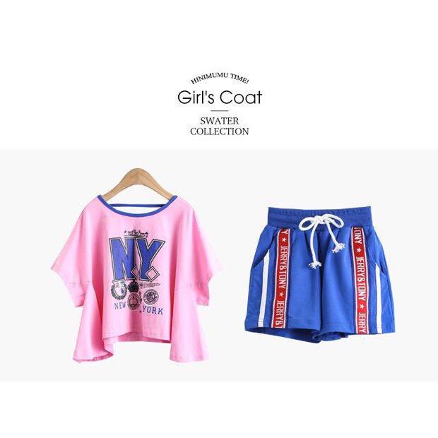 Set bộ quần áo bé gái thun cotton cao cấp- hồng cánh dơi Hồng-Xanh