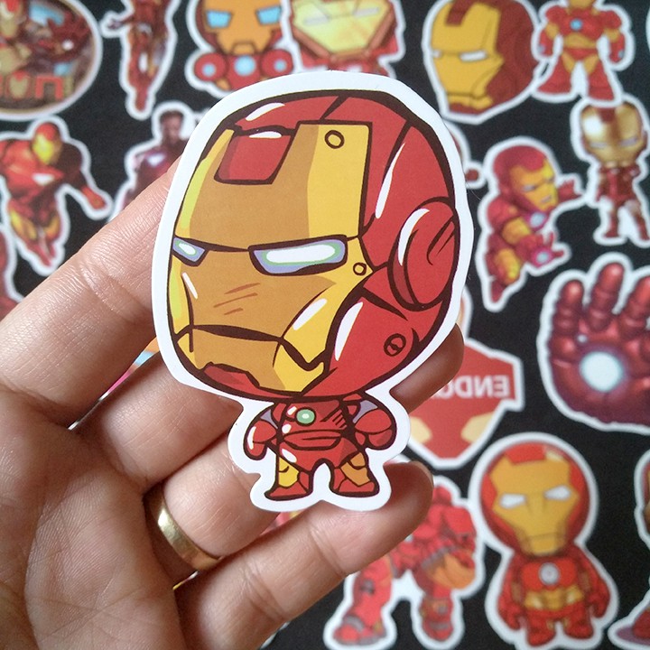 Miếng dán Sticker nhân vật Iron man trọn bộ 50 hình - In rõ ràng sắc nét khó tróc