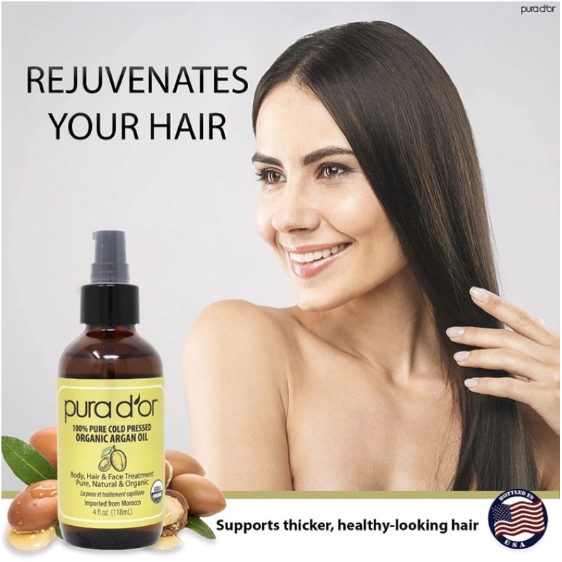 Dầu dưỡng tóc PURA D'OR Organic Moroccan Argan Oil 118ml USDA Certified 100% Pure