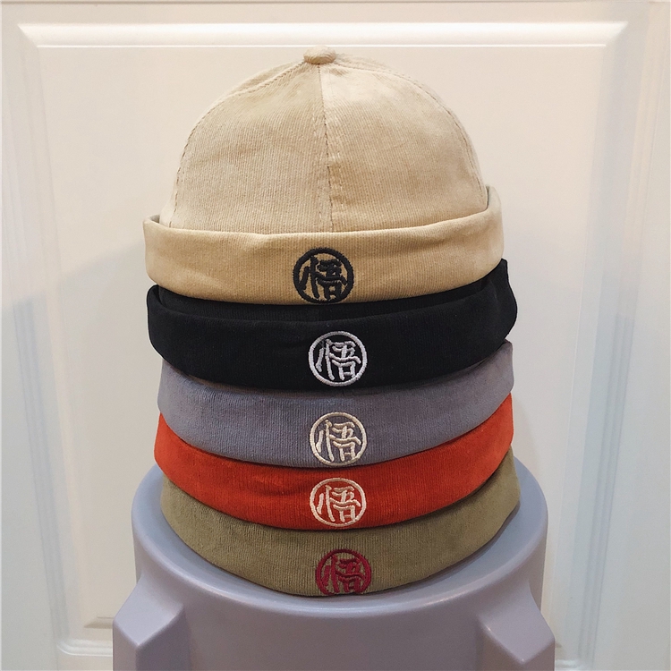 Mũ Beret vải nhung kẻ in chữ phong cách thời trang nhật bản