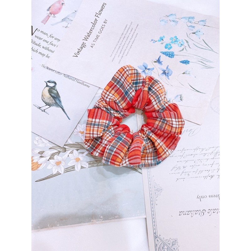 scrunchies cột tóc caro phong cách Hàn Quốc. vải dày đẹp Loli