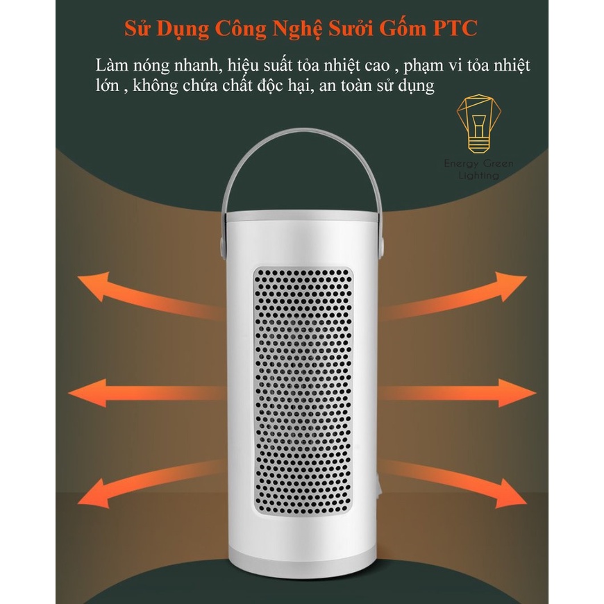 Máy sưởi Để Bàn C13,C14 Quạt Sưởi Mini Energy Green Lighting  - Công Nghệ Sưởi Gốm PTC-Làm Nóng Nhanh - Ion Âm - Có Điều