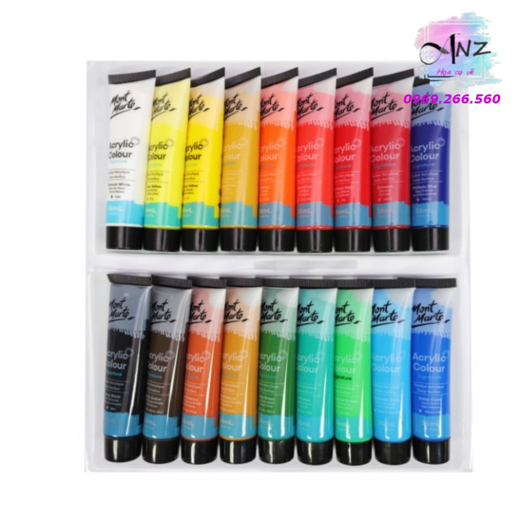 Set Màu Acrylic Mont Marte 18/24/36/48 màu x36ml vẽ lên vải, quần áo, giày