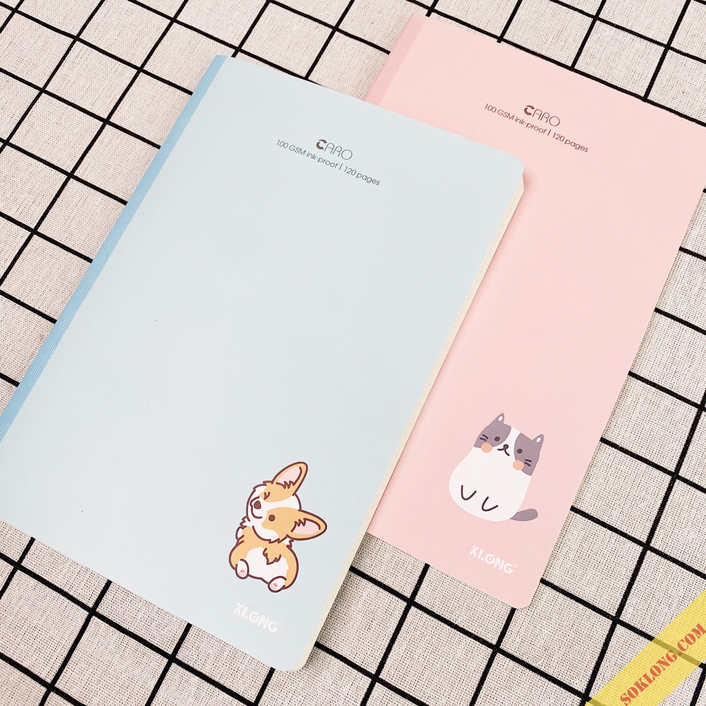 Vở B5 may dán gáy 120 trang caro 5x5 MS 835 Klong bìa màu Pastel VPPKLONG, sổ Klong Vở chọn màu
