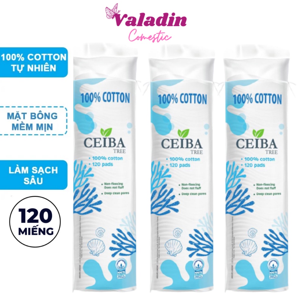 Bông tẩy trang CEIBA TREE 100% Cotton 120 Pads (120 Miếng) - Bông tẩy trang tròn