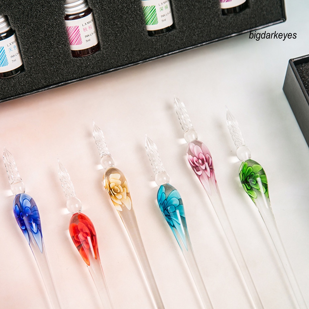 1 Bộ Bút Máy Hình Hoa Pha Lê Mịn Màng Nhỏ Gọn Kèm Mực