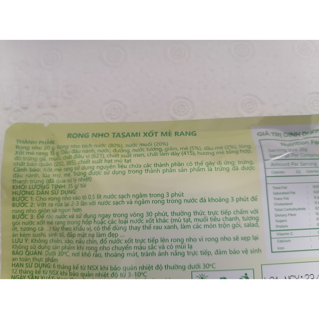 [35g – gói lẻ] Rong nho & xốt mè rang [VN] TASAMI Sea Grape Seaweed & Roasted Sesame Sauce (alc-hk) | BigBuy360 - bigbuy360.vn