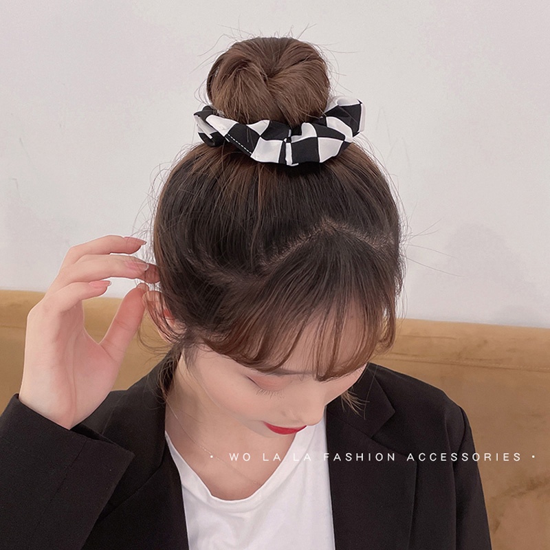 Dây Cột Tóc Caro Trắng Đen Phong Cách Hàn Quốc Cho Nữ