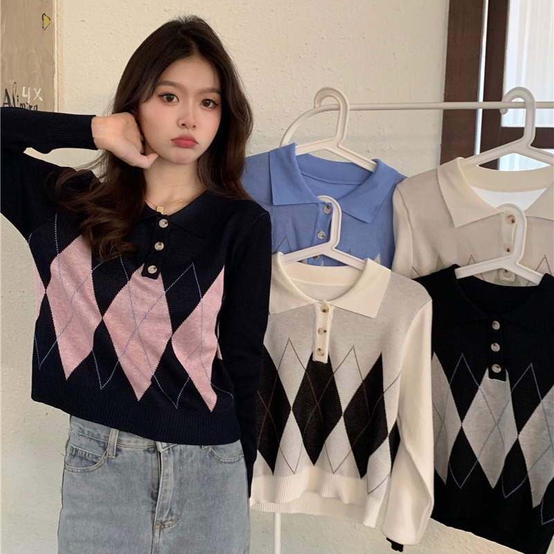 Áo Len Tay Dài Màu Sắc Retro Thời Trang Mùa Thu Cho Nữ