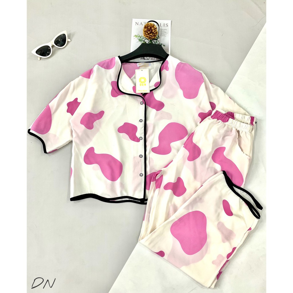 Đồ bộ nữ mặc nhà mùa hè tay ngắn quần dài DN, đồ bộ pijama lụa satin trẻ trung đáng yêu | BigBuy360 - bigbuy360.vn