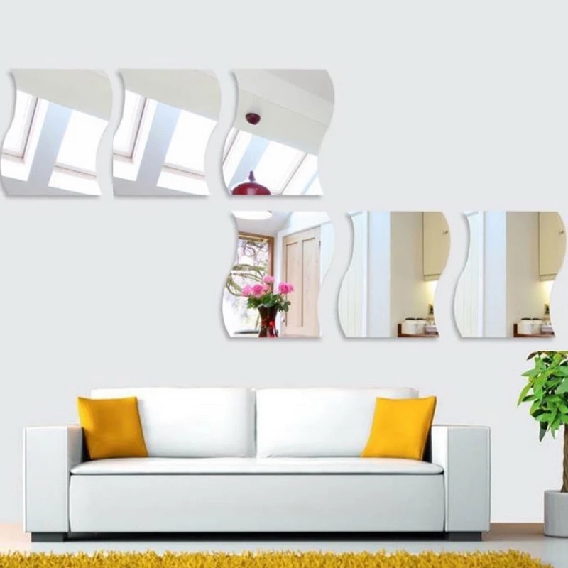 Bộ 6 Miếng Dán Tường Tráng Gương 3D Thiết Kế Hình Sóng Sáng Tạo Trang Trí Phòng Cho Bé