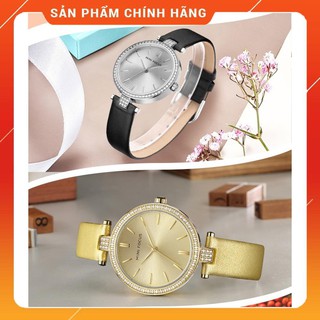 Đồng hồ nữ mini focus 0039 dây da cao cấp, mặt tròn đính đá