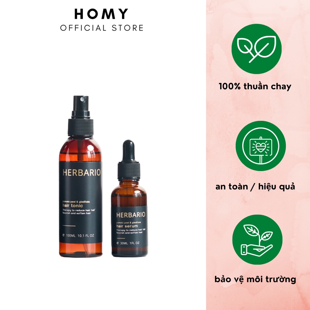 Combo nước dưỡng tóc tinh dầu bưởi và bồ kết Herbario 100ml + serum dưỡng tóc Herbario 30ml