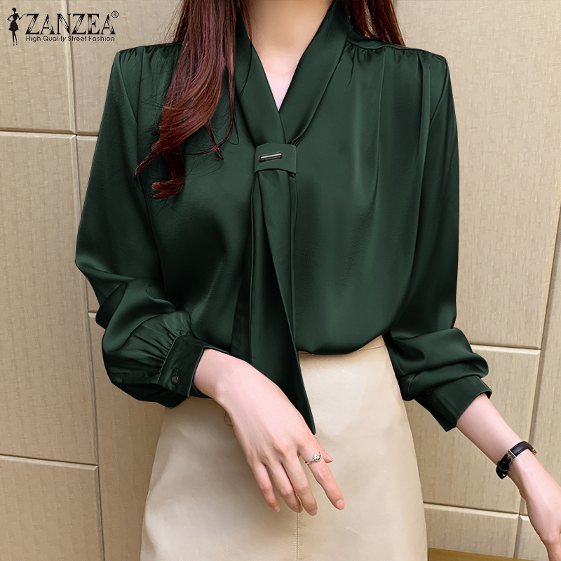 Áo kiểu Zanzea tay dài cổ chữ v thắt dây phong cách thanh lịch thời trang cho nữ