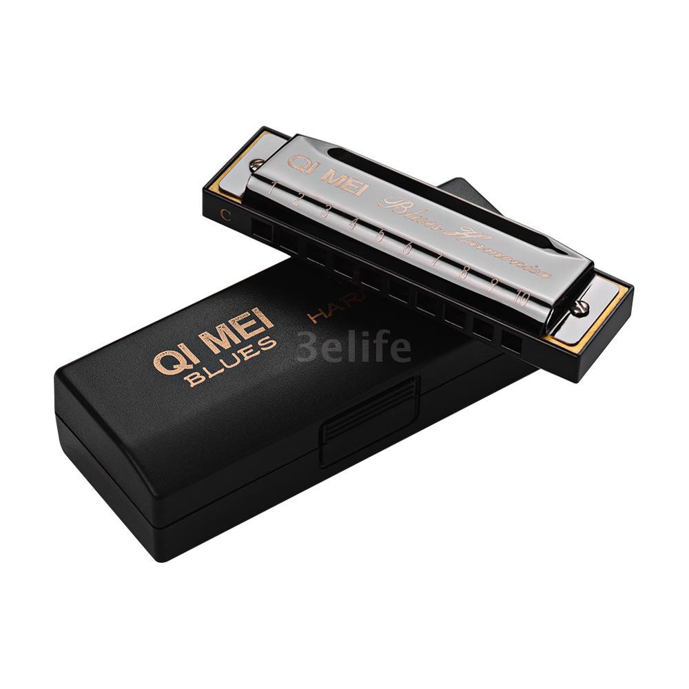 EIFE QI MEI 1020 Blues Harmonica Key of C 10 Holes 20 Tunes Diatonic Harp Mouthorgan with Cleaning Cloth and Storag