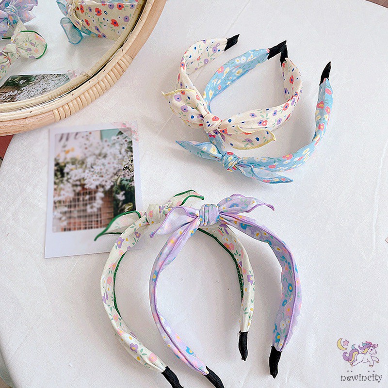 Băng Đô Cài Tóc Đính Nơ In Hoa Phong Cách Hàn Quốc Cho Bé Gái