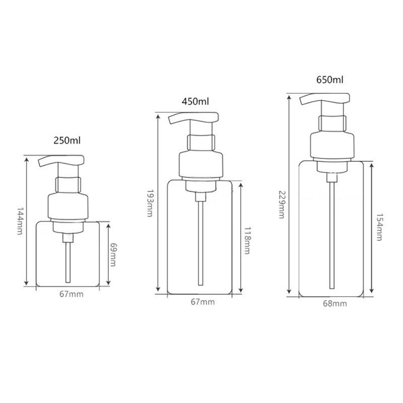 Bình Nhựa Rỗng Dạng Nhấn Đựng Xà Phòng/Dầu Gội Đầu Hình Vuông 250/450/650ml