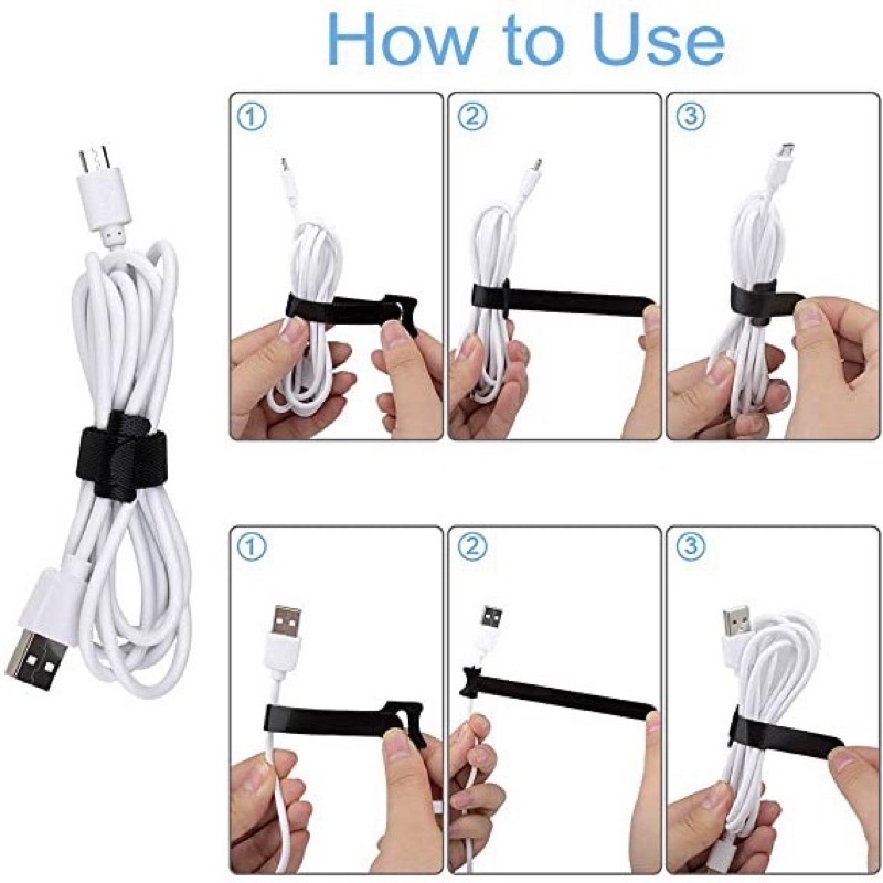 Ecohome Dây velcro tự động dán dính hai mặt buộc gọn gàng các loại dây cáp, dây điện thoại