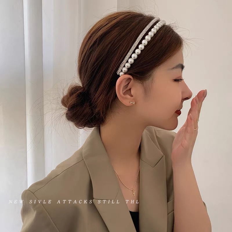 Bờm tóc chuỗi hạt kèm 2 hàng đá lấp lánh B106