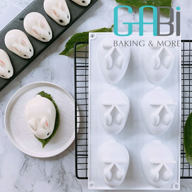Khuôn silicon 4D 6 ô hình con thỏ