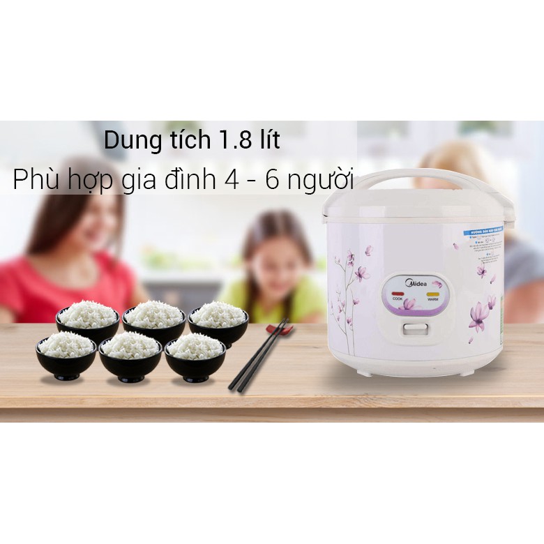 Nồi cơm điện Media CM1811, 1.8 lít, dây điện tháo rời, chống dính tốt