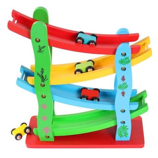 Đồ Chơi Gỗ Trượt Máng Xe Ô Tô 4 Tầng Siêu Tốc