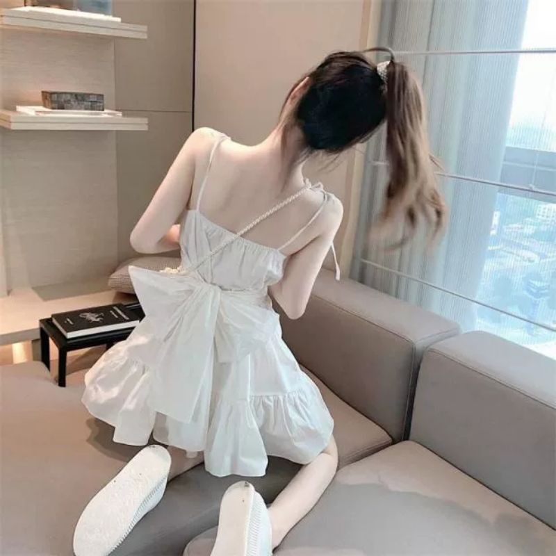 🍒 Đầm xinh bánh bèo cột nơ sau lưng