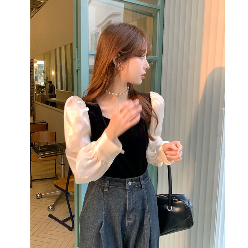 Áo Sơ Mi Tay Phồng Chất Liệu Nhung Thời Trang 2022 Phong Cách Vintage Cho Nữ