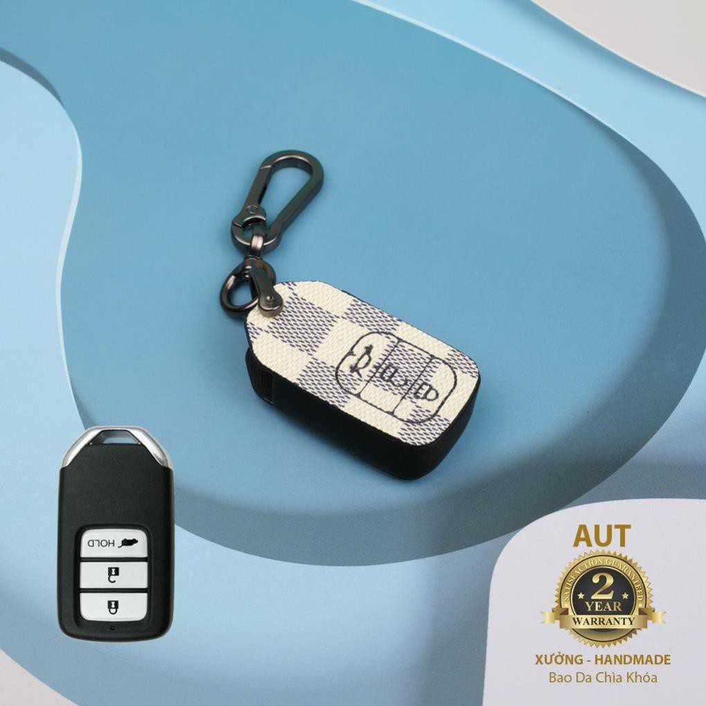 Bao da chìa khóa Smartkey Honda 3 nút (Honda City, CIVIC, ACCORD, CR-V,HR-V,Odyssey) da Canvas L.V xẻ túi