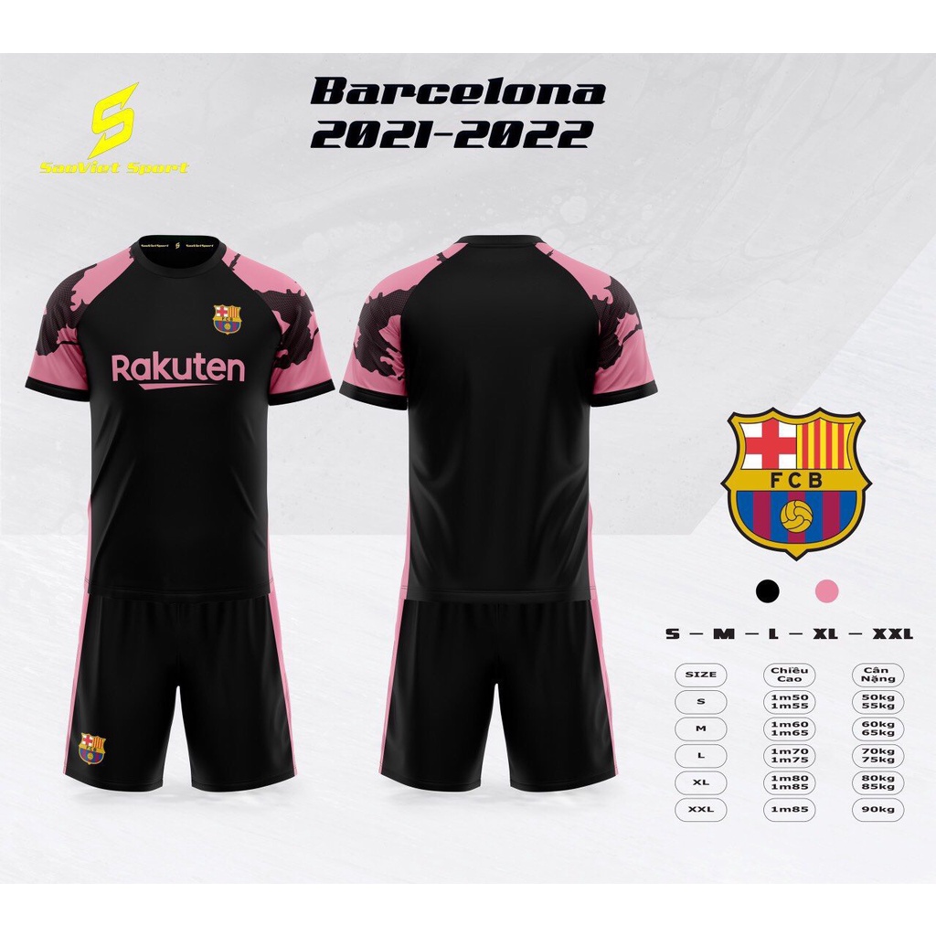 Bộ quần áo đá banh Barcelona Đen hồng 2022