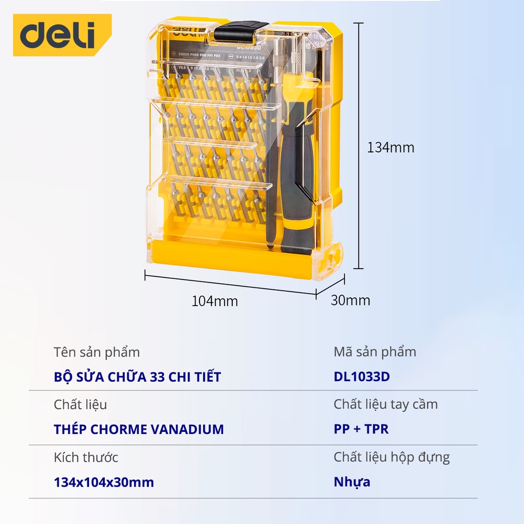 Bộ Tua Vít Sửa Chữa Đa Chức Năng Deli 30 Đầu Vít Cao Cấp - Chất Liệu Siêu Bền, Thiết Kế Gọn Nhẹ Tinh Tế - DL1033D