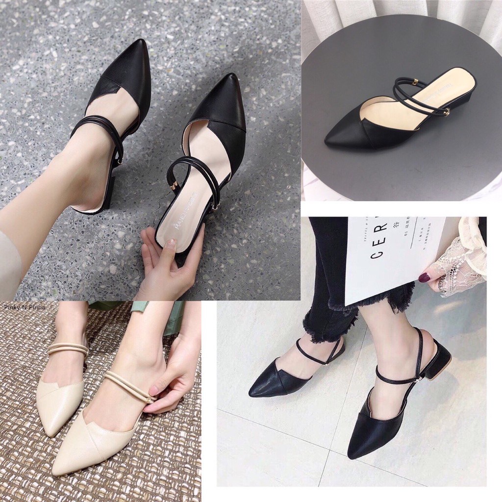 Sandal nữ mũi nhọn gót 2cm, sục nữ mũi nhọn quai ngang đi được 3 kiểu. dép nữ - Hàng nhập khẩu