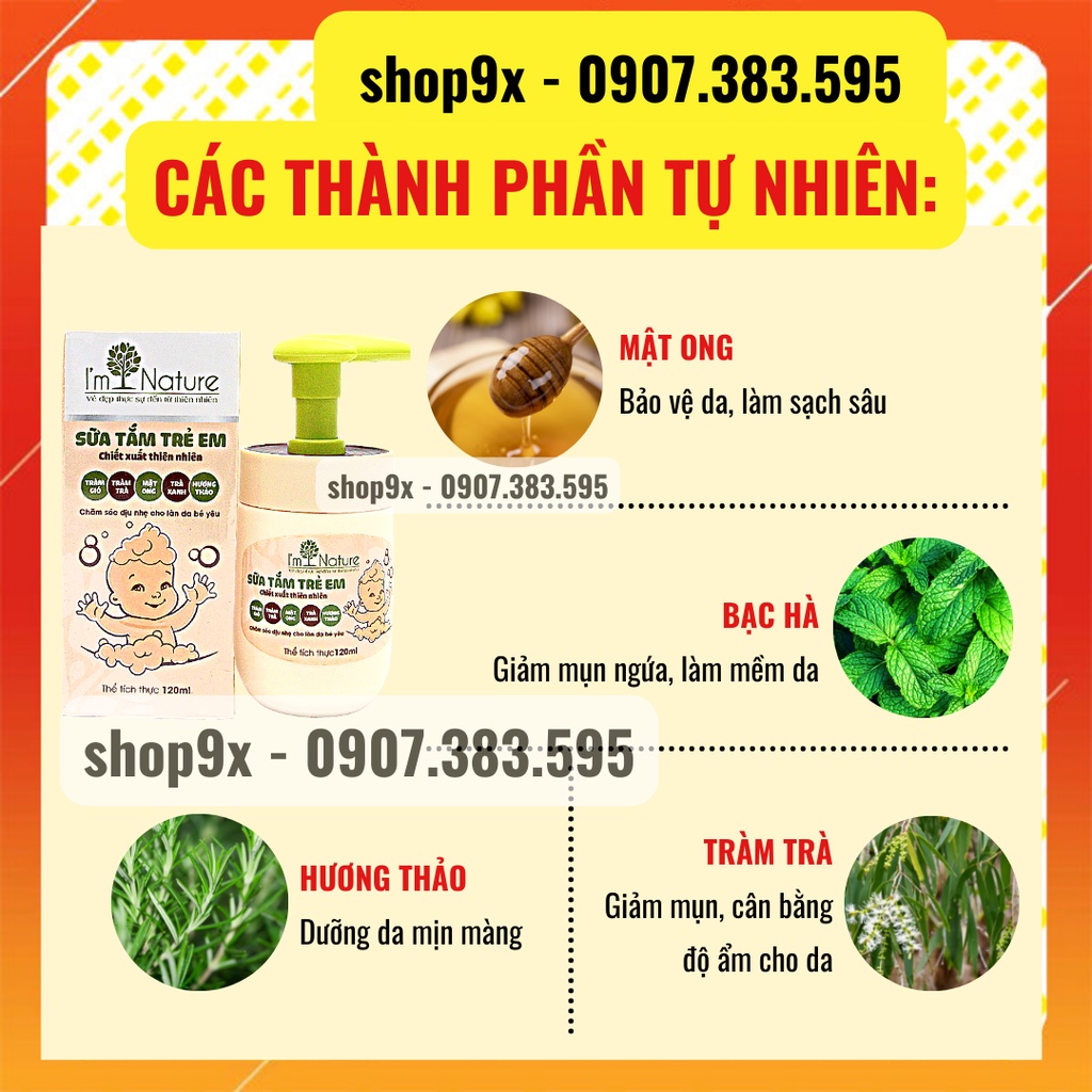 (+Quà) Sữa Tắm Ngừa Rôm Sảy Cảm Gió Cho Bé I'M NATURE 120ml