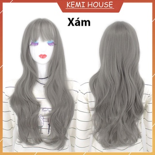 Tóc giả nguyên đầu màu sáng, tóc giả cả đầu style Hàn Nhật Màu Xám khói [Có Sẵn]