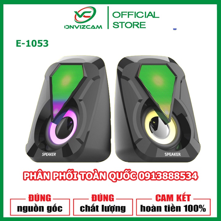 Loa vi tính cắm nguồn USB E-1053 để bàn cao cấp âm thanh siêu hay có đèn led 7 màu nháy theo nhạc Siêu đẹp