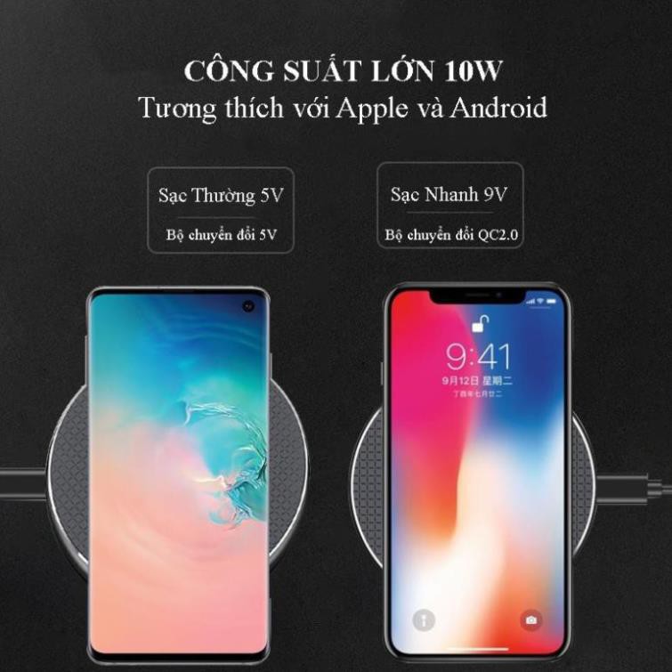 ☾[SẠC NHANH 18W] Sạc Không Dây Cho iPhone 8/8Plus/X/XS/ 11 Pro Max, Samsung, Xiaomi, Oppo, Android QT