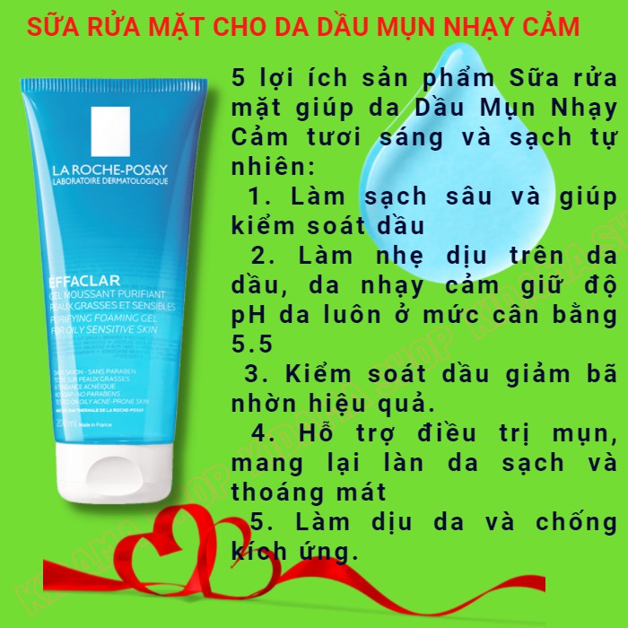 Sữa rửa mặt tạo bọt cho Da Dầu Mụn Nhạy Cảm Dạng Gel La Roche-Posay Effaclar ngăn ngừa và hỗ trợ giảm mụn | BigBuy360 - bigbuy360.vn