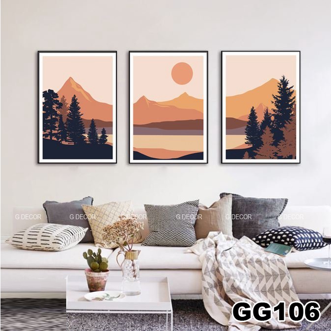 Tranh treo tường canvas 3 bức phong cách hiện đại Bắc Âu 183, tranh phong cảnh trang trí phòng khách, phòng ngủ, spa