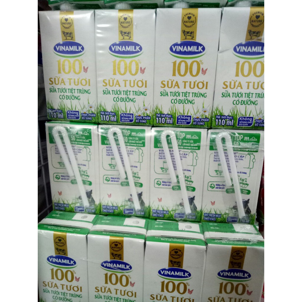Sữa tươi tiệt trùng Vinamilk 100% - vỉ 4 Hộp x 180ml/ 4 hộp x 110ml