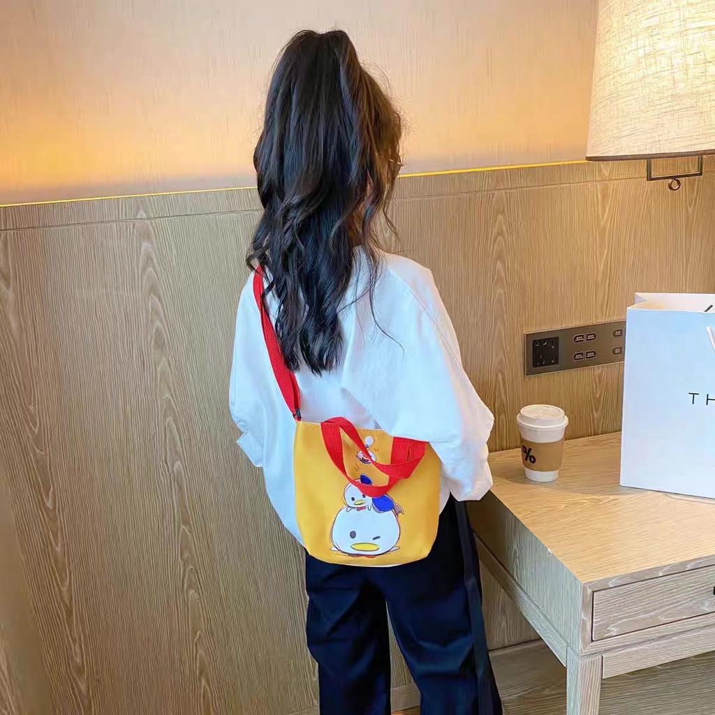 Túi Canvas Đeo Chéo In Họa Tiết Hoạt Hình Dễ Thương Cho Bé Gái