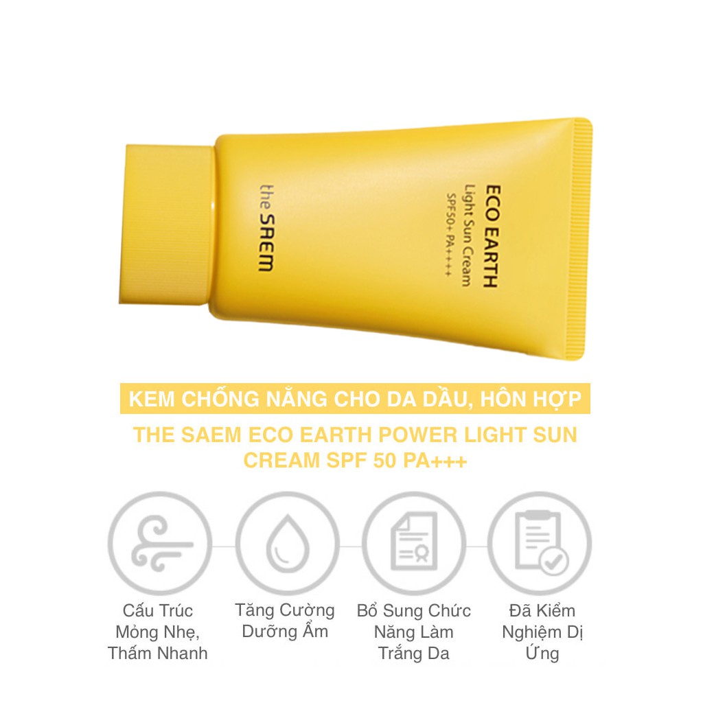 Kem Chống Nắng 💥 Eco Earth Power Light Sun Cream SPF50+ PA++++ 💥 Chính Hãng ( Màu Vàng) - Da Dầu | BigBuy360 - bigbuy360.vn