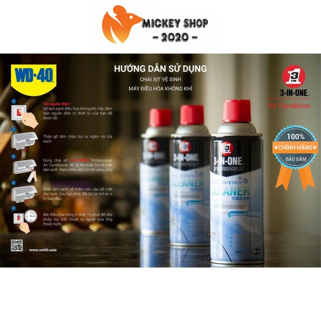 [TIỆN DỤNG] Chai Xịt Làm Sạch Máy Lạnh WD-40 3 In 1 Professional Air Conditioner Cleaner 331ml - Mickey2020shop