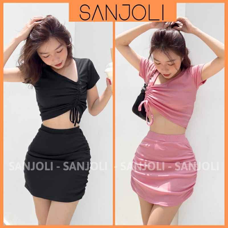 SET CROPTOP CHÂN VÁY RÚT DÂY VD084 - SANJOLI