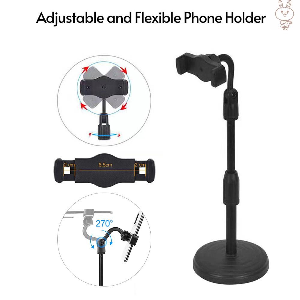 OL Desktop Smartphone Stand Bracket 24cm-36cm Adjustable Height with 360° Rotation Phone Holders for Live Streaming Online Chatting Video Watching