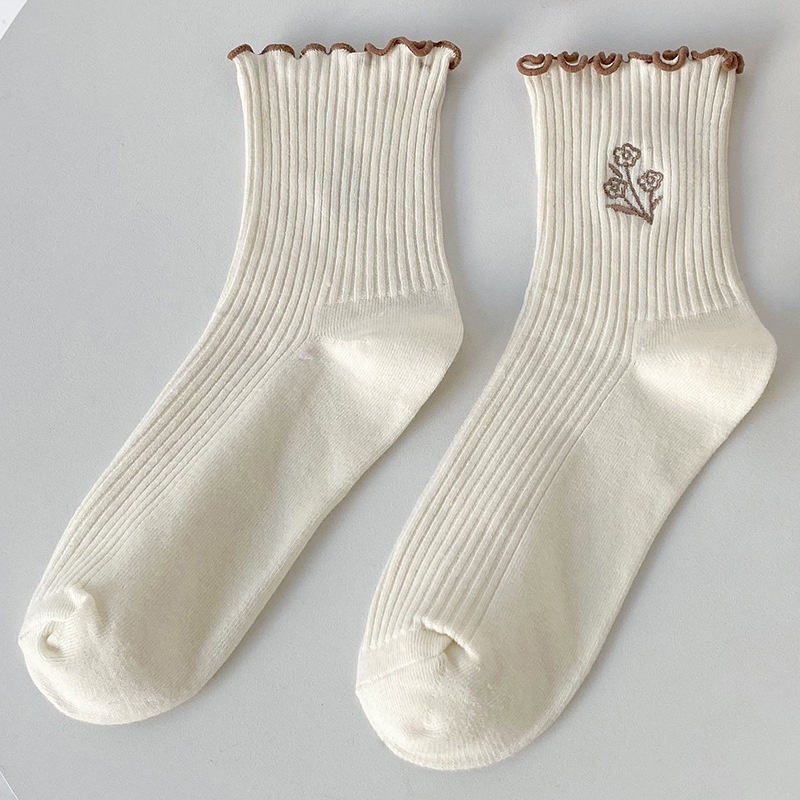 Tất nữ cổ bèo thêu hoa chất đẹp,tất nhún phong cách Hàn quốc Krystore CB10