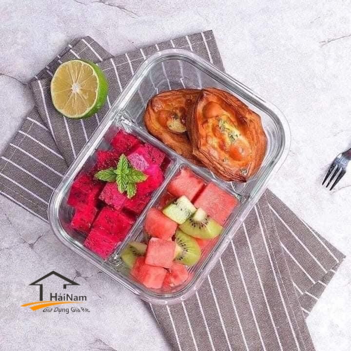 Hộp thủy tinh đựng thực phẩm chia ngăn tiện lợi loại 2 ngăn, 3 ngăn dung tích từ 650ml-1000ml