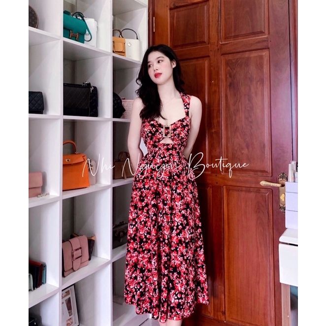 Đầm maxi hai dây bảng to khoen ngực khoét eo hoạ tiết, hoa, nhiều màu có túi hai bên hàng cao cấp